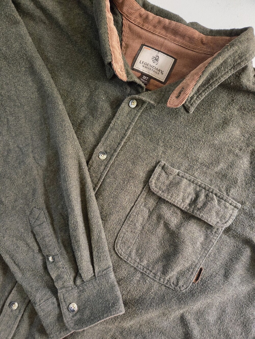 Legendary Whitetails Men’s Olive Green Corduroy Trim Flannel 3XT